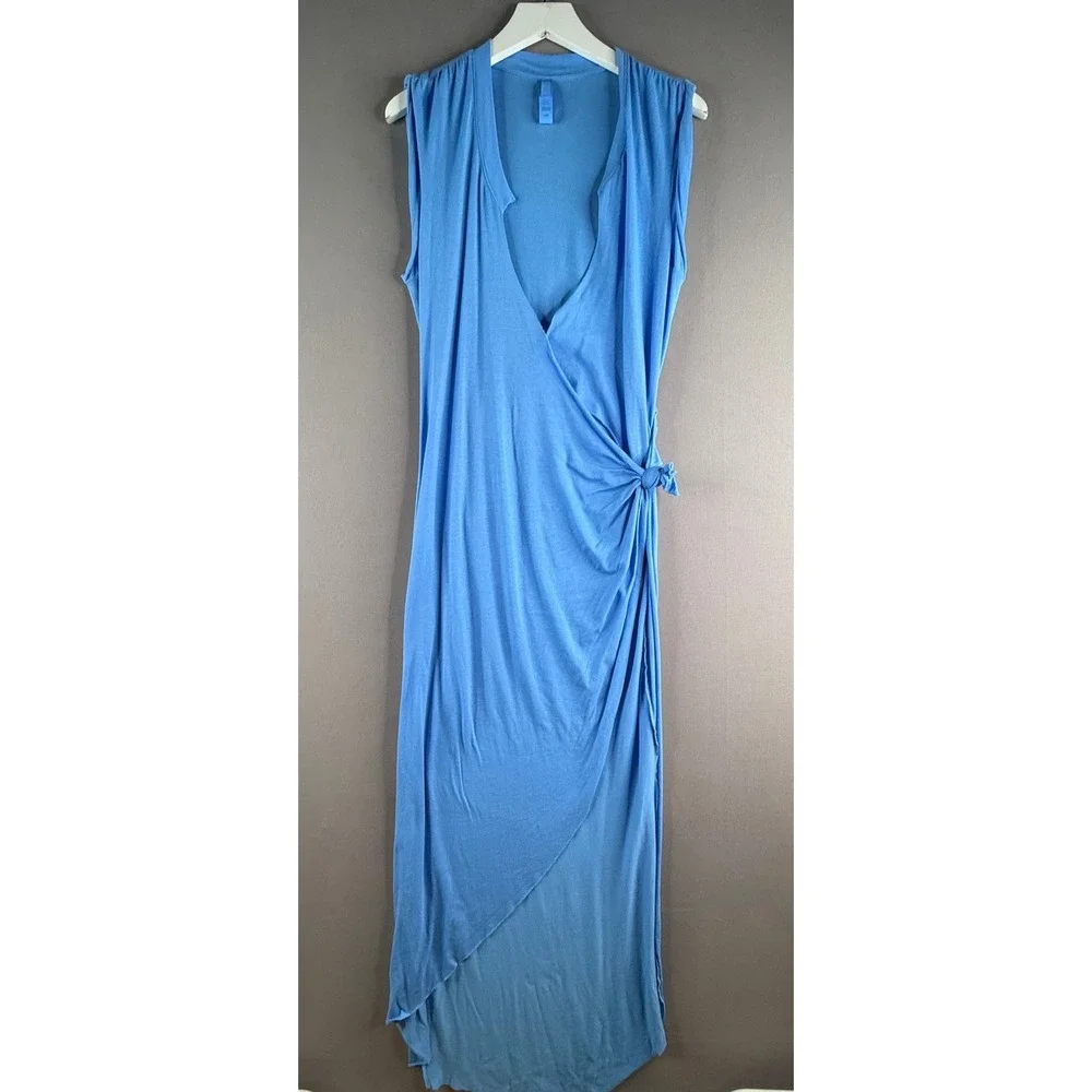 SKIMS Cotton Cover Up Tie T Shirt Dress Women L Blue Wrap Maxi Beach Resort Sexy